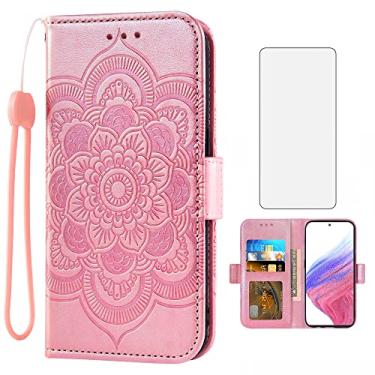 Imagem de Asuwish Capa carteira compatível com Samsung Galaxy A53 5G 2022 e protetor de tela de vidro temperado flip porta-cartões acessórios para celular Gaxaly A53 G5 Galaxies 53A SM A536U feminino ouro rosa