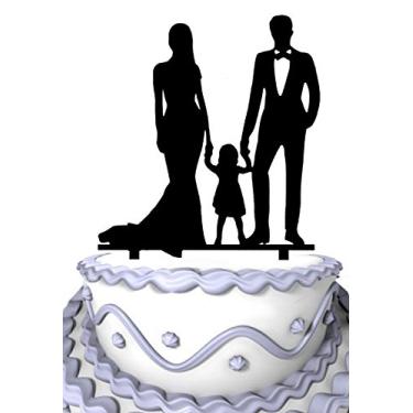 Imagem de Topo de bolo de aniversário Meijiafei Bride and Groom Hold Little Girl Together Family