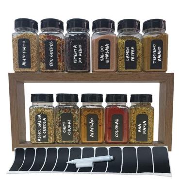Imagem de Pote Tempero Kit 11 Potes + 11 Etiquetas Adesivas + Nicho