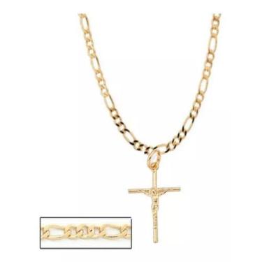 Imagem de Corrente banhado ouro 3x 24k 18k e 22k masculina fina 60 cm com crucif