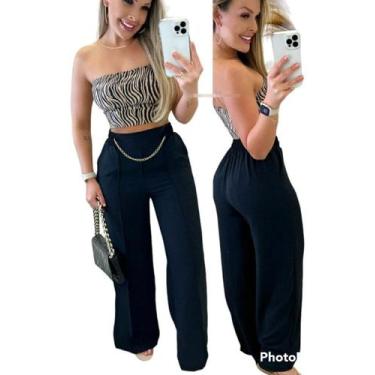 Imagem de Calça Pantalona Feminina Com Corrente - Etezo, Preto, M