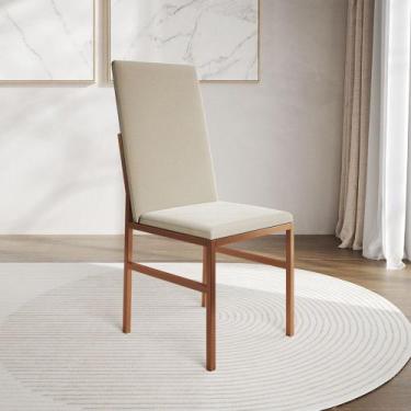 Imagem de Cadeira de Jantar Estofada Mônaco Premium Cobre e Bege - IRON WOOD