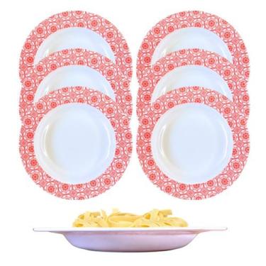 Imagem de 6 Pratos Fundo Melamina 25cm Vermelho Decorado Restaurante - Sk