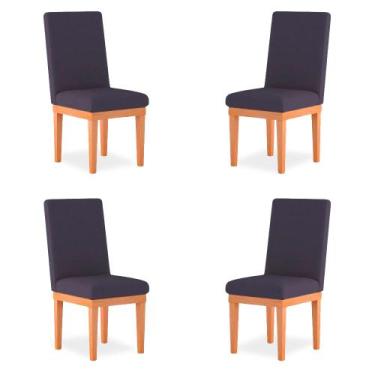Imagem de Kit 4 Cadeiras Helena p/ Mesa de Jantar Suede, Base Madeira - Pratikza