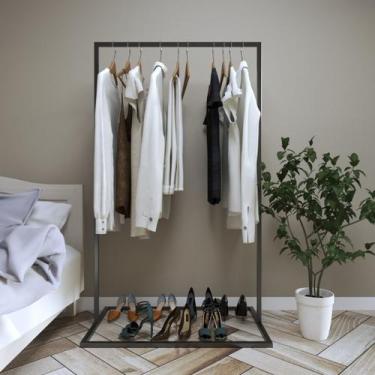 Imagem de Arara Preta Guardar Roupa Bermudas Estilo Industrial Organizadora - Te