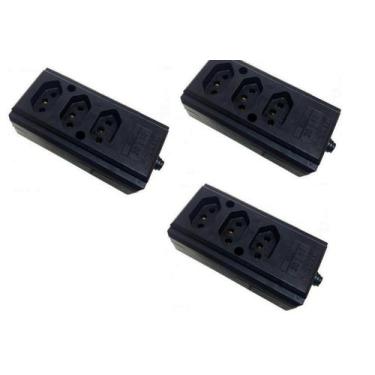 Imagem de Kit C/3 Und Tomada Tripla 10a/20a Régua P/ Extensão 2p+t Cinza - Eletr