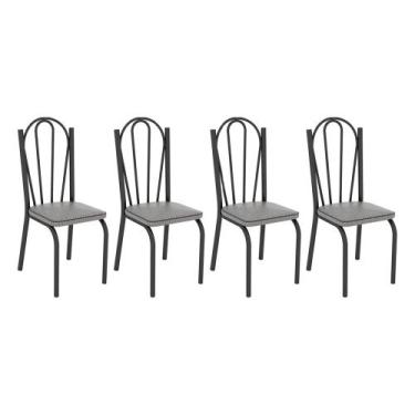 Imagem de Kit 6 Cadeiras de Cozinha Alabama Estampado Platina Pés de Ferro Preto