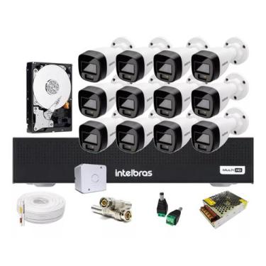 Imagem de Kit 12 Cameras Segurança Intelbras 1120b Full Color, Dvr 1016c 16ch Co