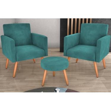 Imagem de Kit 2 Poltronas + Puff Dallas Veludo Verde Menta E437 - Matrix - LM DE