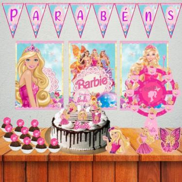 Imagem de Kit festa monta facil só um bolinho em casa tema Barbie meninas decora