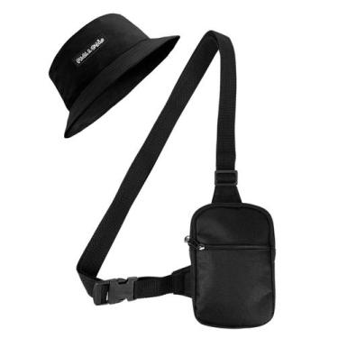 Imagem de Kit Chapeu Bucket Preto + Shoulder Bag Mini Bolsa Lateral Masculina Pr