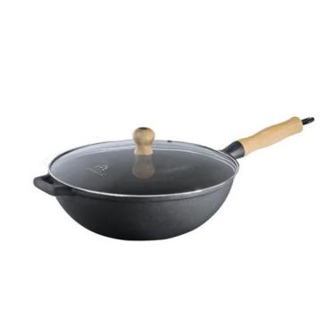 Imagem de Panela Frigideira Wok Em Ferro Fundido Com Tampa Vidro 28 Cm - Libanez
