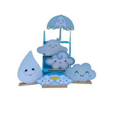 Imagem de Kit Display de Mesa 6 Peças Festa Chuva de Amor Azul MDF - Juju Brasil