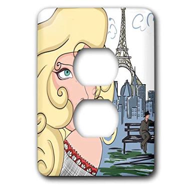 Imagem de 3dRose lsp_28972_6 Capa de tomada de dois plugues com o loiro e a torre Eiffel