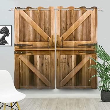 Imagem de DORCEV Cortinas de madeira vintage – Cortinas de janela e porta de celeiro amarelas rústicas, 107 x 213 cm, 2 painéis