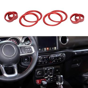 Imagem de TUCKBOLD Anel de cobertura do botão de controle de farol de volume de mídia de ar condicionado AC para Jeep Gladiator JT Truck 2020-2023 resistente | Acabamento interior do decalque vermelho 8 peças
