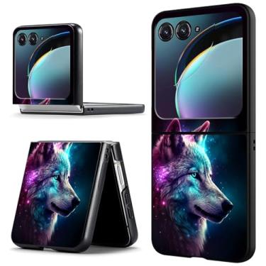 Imagem de ACWDMKH Capa protetora para Motorola Moto Razr 2024, Moto Razr 50, bonita, fina, rígida, policarbonato, ultrafina, antiarranhões, à prova de choque, lobo com glitter