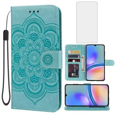 Imagem de Bohefo Capa para Galaxy A05S, capa carteira para Samsung A05S SM-A057F com protetor de tela de vidro temperado, capa flip de couro mandala com suporte para cartão de crédito para Samsung Galaxy A05S