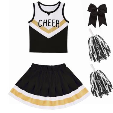 Imagem de Gukuu&co Roupa preta de líder de torcida para meninas de 3 a 10 anos, fantasia de líder de torcida para meninas, presente de aniversário, Fantasia preta de líder de torcida para meninas, 5-6 Anos
