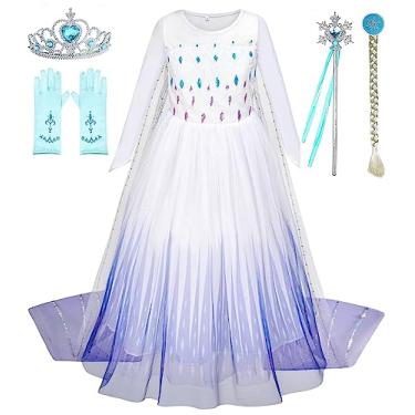 Imagem de Avady Roupas de festa de aniversário para meninas de 2 a 10 anos (branco e roxo, 7 a 8 anos)