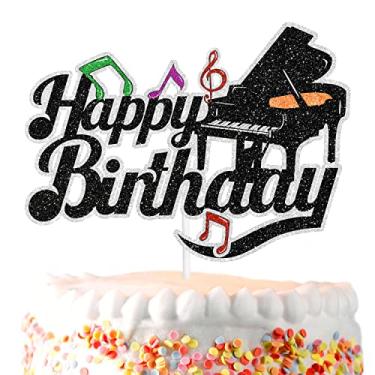 Imagem de Piano Cake Topper Pianist Happy Birthday Musical Instrument Note Decoration, Musician Birthday Party for Boys and Girls, Music Party, or Music Theme Party Piano Decoration. SugarGera