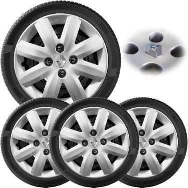 Imagem de 4X Calota Clio Logan Sandero 07 A 13 Aro 14 Prata Com Logo