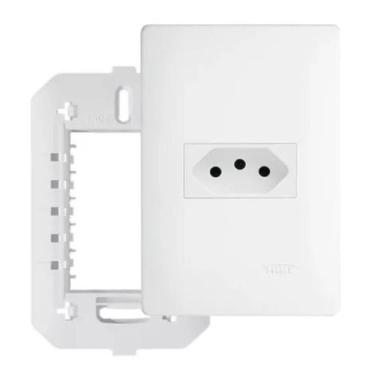 Imagem de Kit 3 Conjunto Tomada Simples 10a Habitat Branco Fame 3770