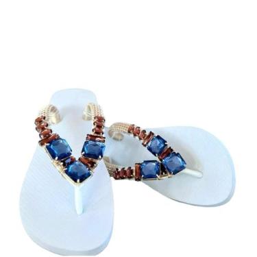 Imagem de Havaianas Feminina Cutomizada Pedraria Quadrada, Branco, 39/40