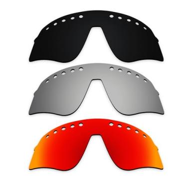 Imagem de Alphax Lentes de reposição polarizadas pretas e de titânio e vermelho fogo para óculos de sol esportivos Oakley Sutro Lite Sweep Vented OO9465