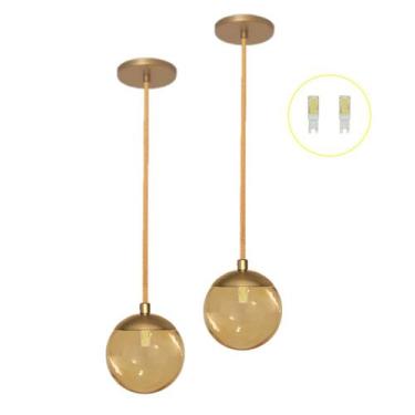 Imagem de Kit 2 Pendente Dourado Quarto Cabeceira de Cama Bancada +Led - Arevo I