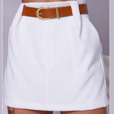 Imagem de Short Saia Feminino Com Bolso Ziper e Cinto Alfaiataria - Mclube, Bran