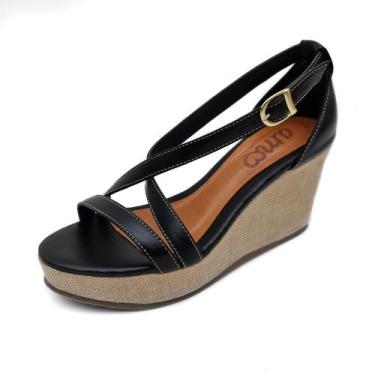 Imagem de Sandália Anabela em Couro Itália Preta - Amo Calçados, Preto