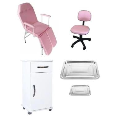 Imagem de Kit Poltrona Maca Para Podologia Armário Mocho Bandeja Fiscomed