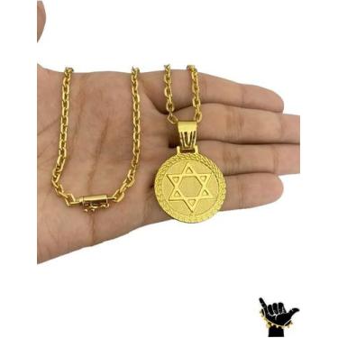 Imagem de Corrente Cadeado 3mm + Pingente Estrela Davi -Banhado a Ouro - ToJoia1