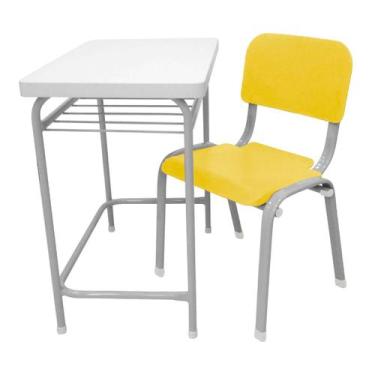 Imagem de Mesa Infantil Escolar Com Cadeira WP Kids Reforçadas Lg Flex Amarela -