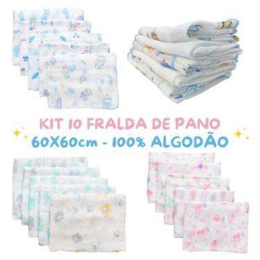 Imagem de Fralda de pano kit com 10 unidades 60x60cm 100% algodão Minasrey Bebê 