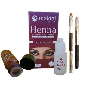 Imagem de Kit Henna Makiaj Sobrancelha Castanho Claro + Pincel chanfrado com tam
