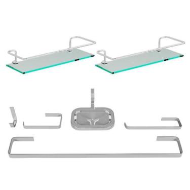 Imagem de Kit Quadrado Acessórios Banheiro + 2 Porta Shampoo Reto - Minha Cazza