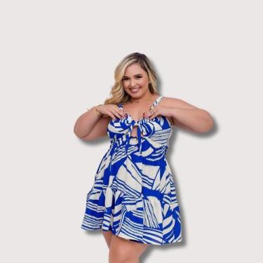 Imagem de Vestido Plus Size Estampado Rodado Alça Elastec Cintira 0594 - Bellucy