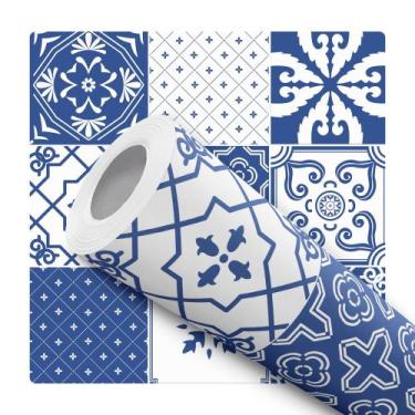 Imagem de Papel De Parede Adesivo Lavável Cozinha Azulejo Azul Hidraulico 10m - 
