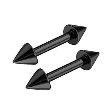 Imagem de 2 peças de titânio G23 anodizado preto calibre 16 1/4 6 mm brinco piercing barra joia daith cartilagem sobrancelha 3 mm cone M11081