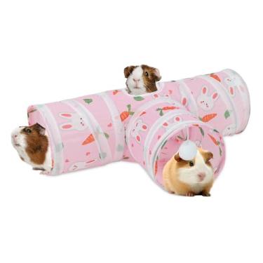 Imagem de Rypet Túnel de porquinho da índia 3 vias dobráveis pequenos túneis e tubos para animais de estimação com bola interativa para bebê coelho furão hamster chinchila ouriço escondido e descansando - verde