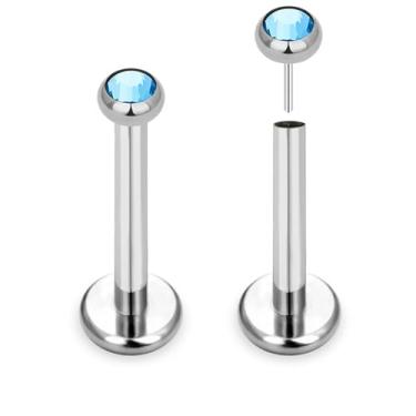 Imagem de ZYTAIJEW 2 peças G23 titânio 16G 2,5 mm bisel CZ Top sem rosca push-in Flat Back Lip Stud Ring Monroe Labret anéis de nariz hélice unha cartilagem tragus brinco piercing joias 5 mm-10 mm, Titânio, Sem