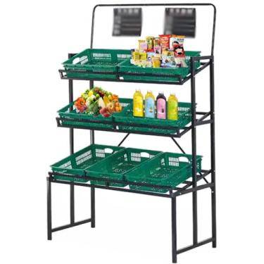 Imagem de Suporte de cesta de frutas e vegetais, suporte de exibição de boca chanfrada para lojas, mercados de fazendeiros, prateleira de supermercado – moldura de ferro, estilo 1