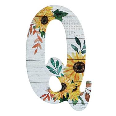 Imagem de COLLECTIVE HOME - Letras de madeira de 30,5 cm para decoração de parede, placa de parede rústica, placas de alfabeto decorativas, número de casa, decorações para festa de inauguração de casa de aniversário de casamento, branco lavado, girassol (Q)
