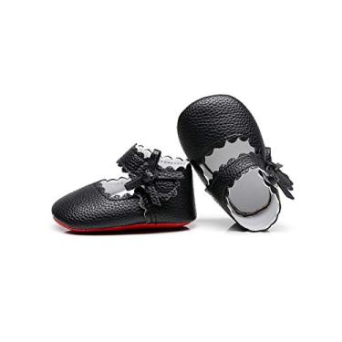 Imagem de HONGTEYA Sapatos de balé para meninas – Mary Jane Mocassim infantil com sola macia, Preto, 0-6 Months Infant