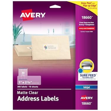 Imagem de AVERY Etiquetas De Endereço 18660 Transparentes Foscas E Fáceis De Descascar, Jato De Tinta, 1 X 2 5/8, 300/Pacote