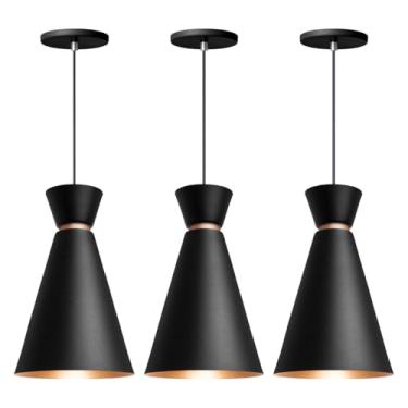 Imagem de Kit 3 Pendente Lustre Luminária Pequim Preto 30cm