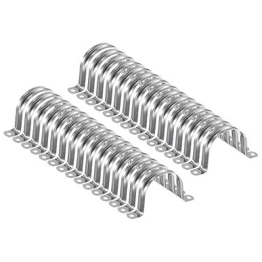 Imagem de HARFINGTON 30 braçadeiras de conduíte de 60 mm de 60 mm, braçadeira de tubo M60 U, correia rígida de aço inoxidável, suporte em forma de U com dois furos para fixação de fio de mangueira de tubo