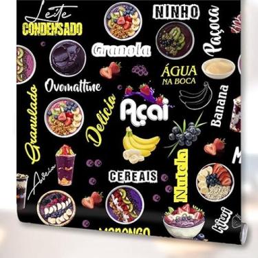 Imagem de Papel De Parede Adesivo Vinil Açaíteria Sorveteria Açaí Lavável Decoração Fundo Preto 3m
